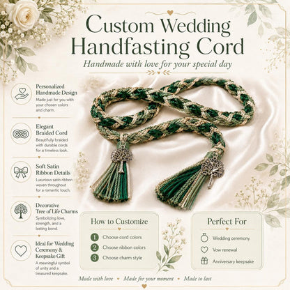 Personalized Woven Handfasting Cord, Celtic Wedding Unity Rope, Tie The Knot Ceremony Keepsake – size and style reference