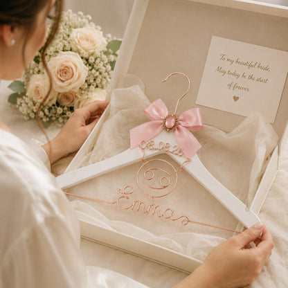 Personalized Zodiac Wedding Hanger – material and finish detail