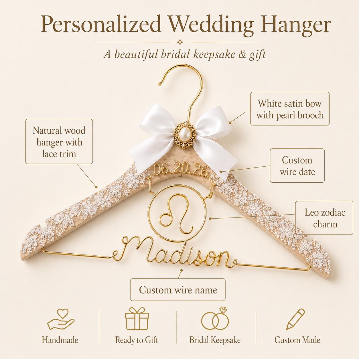 Personalized Zodiac Wedding Hanger - BOYOGO personalized gift
