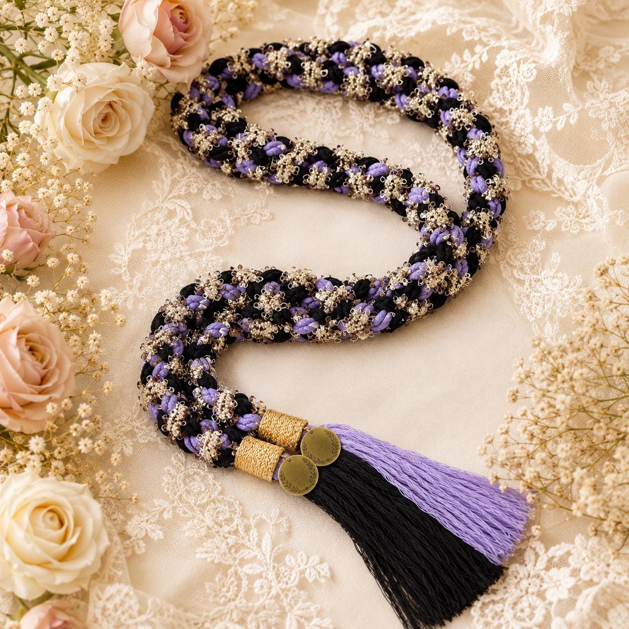 Custom Black Lavender Handfasting Cord, Personalized Wedding Ceremony Rope, Meaningful Unity Keepsake Gift