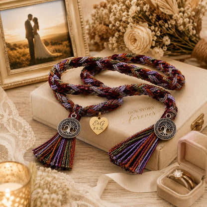 Personalized Wedding Handfasting Cord, Tree of Life Charms, Unity Ceremony - personalized wedding handfasting cord main