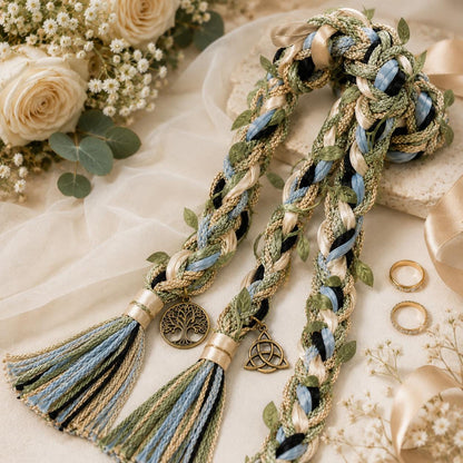 Custom Wedding Handfasting Cord, Handmade Braided Unity Rope with Charms, Boho Ceremony Keepsake – close-up product detail