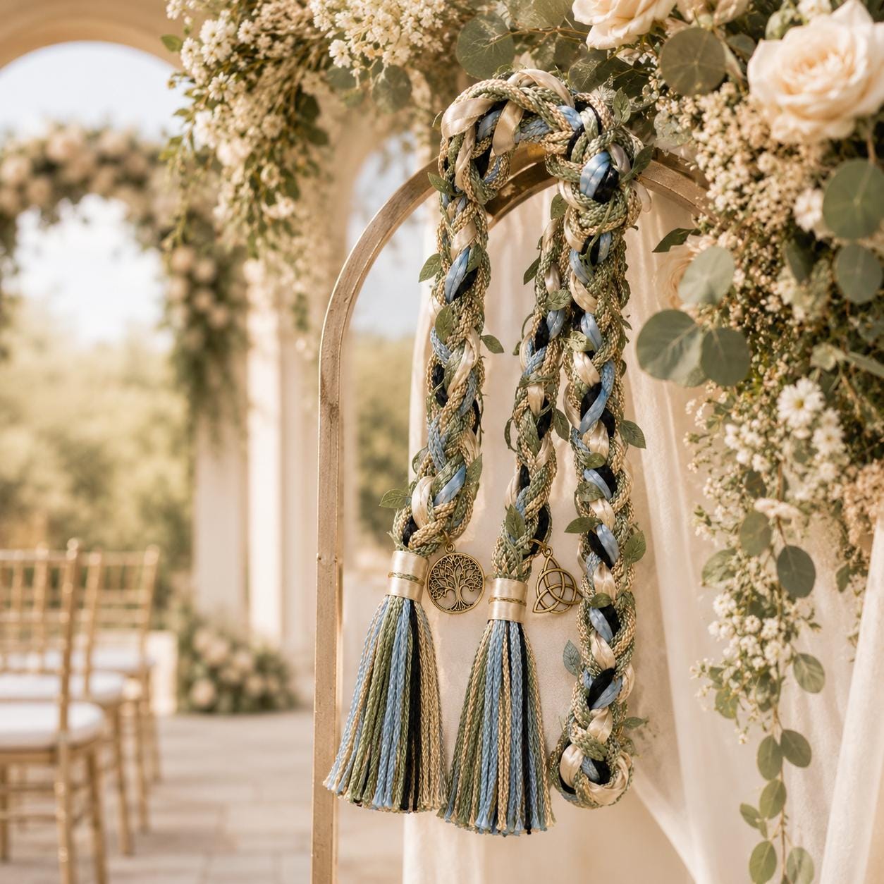 Custom Wedding Handfasting Cord, Handmade Braided Unity Rope with Charms, Boho Ceremony Keepsake