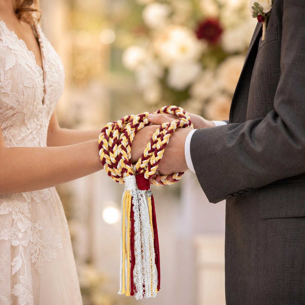 Custom Wedding Handfasting Cord, Burgundy Gold Unity Rope, Personalized Ceremony Keepsake for Wedding Season