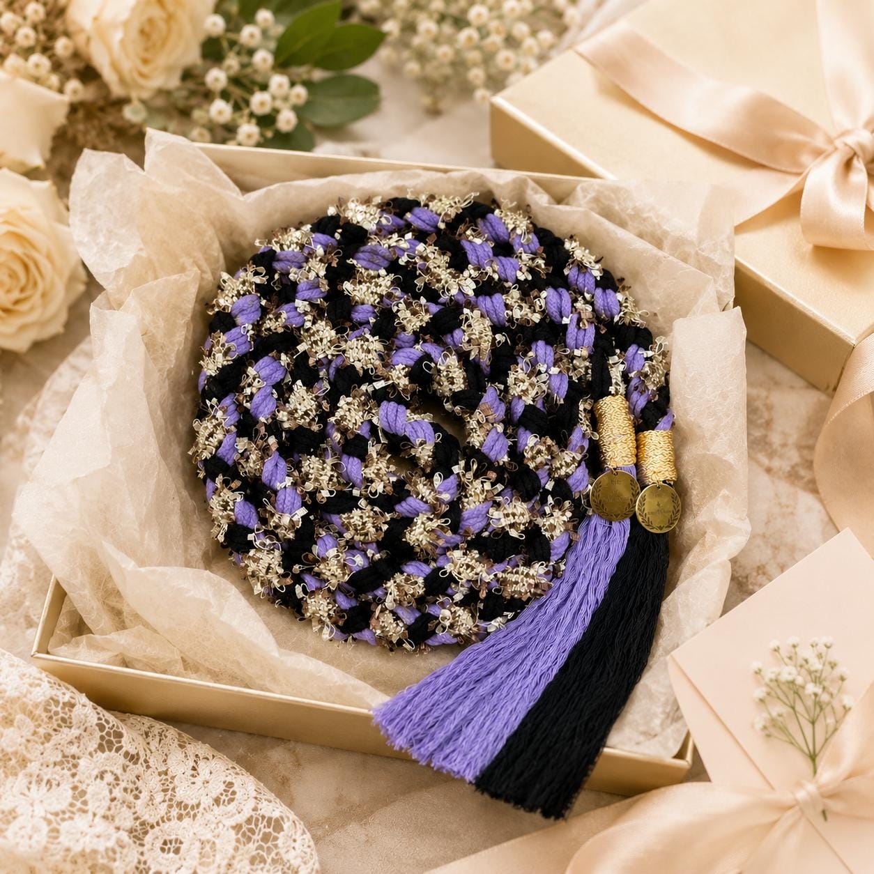Custom Black Lavender Handfasting Cord, Personalized Wedding Ceremony Rope, Meaningful Unity Keepsake Gift