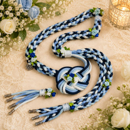Custom Blue Handfasting Cord, Personalized Wedding Ceremony Rope, Something Blue Unity Keepsake Gift – material and finish detail