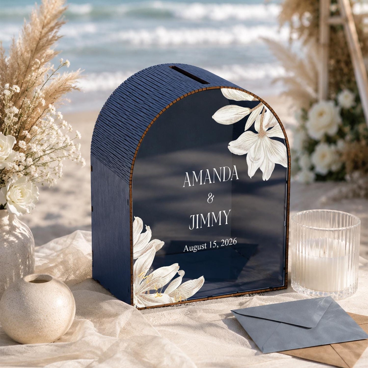 Personalized elegant floral wedding mailbox card box