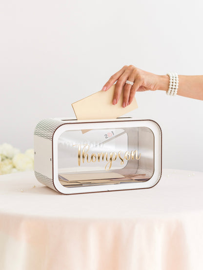 Clear acrylic wedding card box with wooden frame