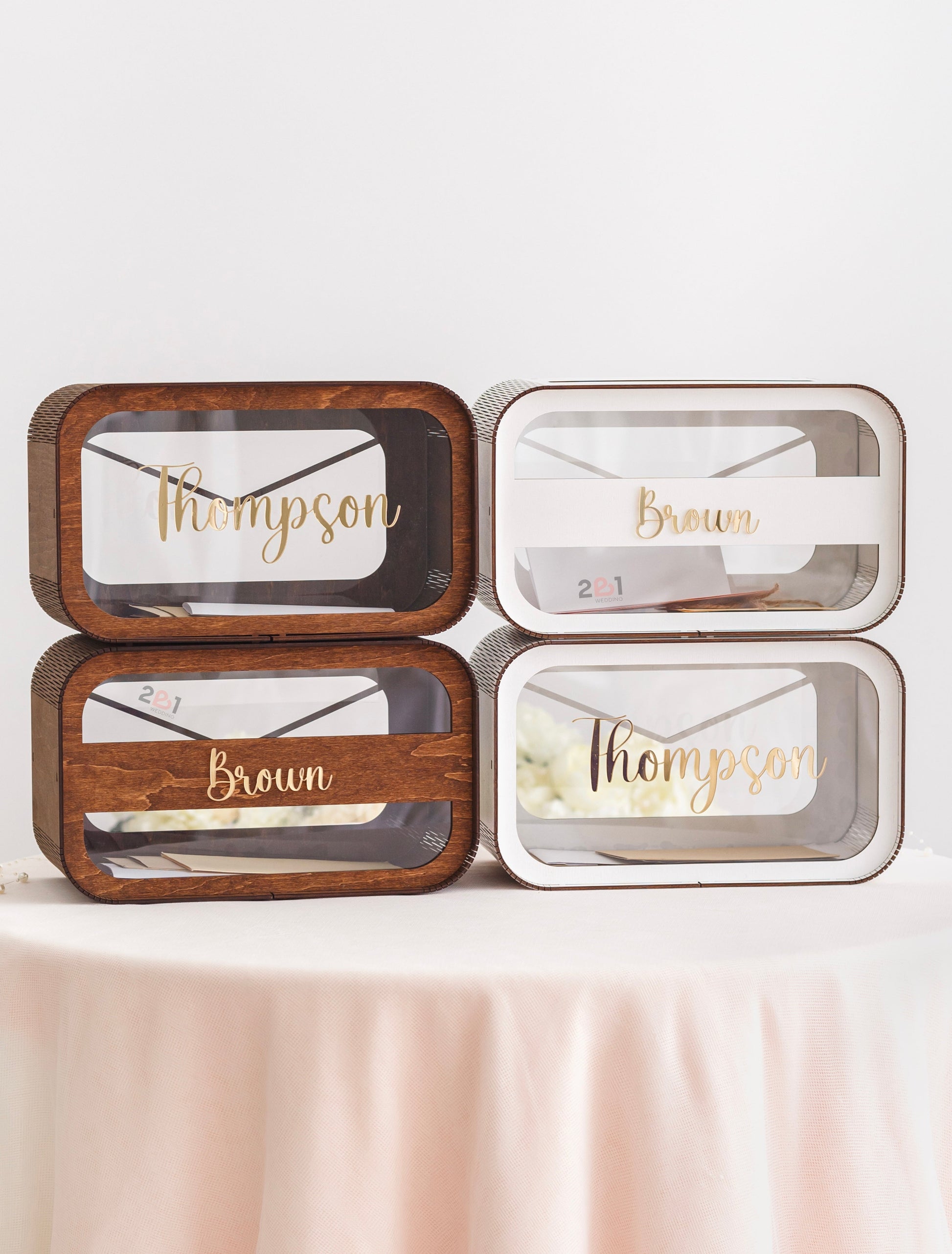 Wedding card box with top envelope slot
