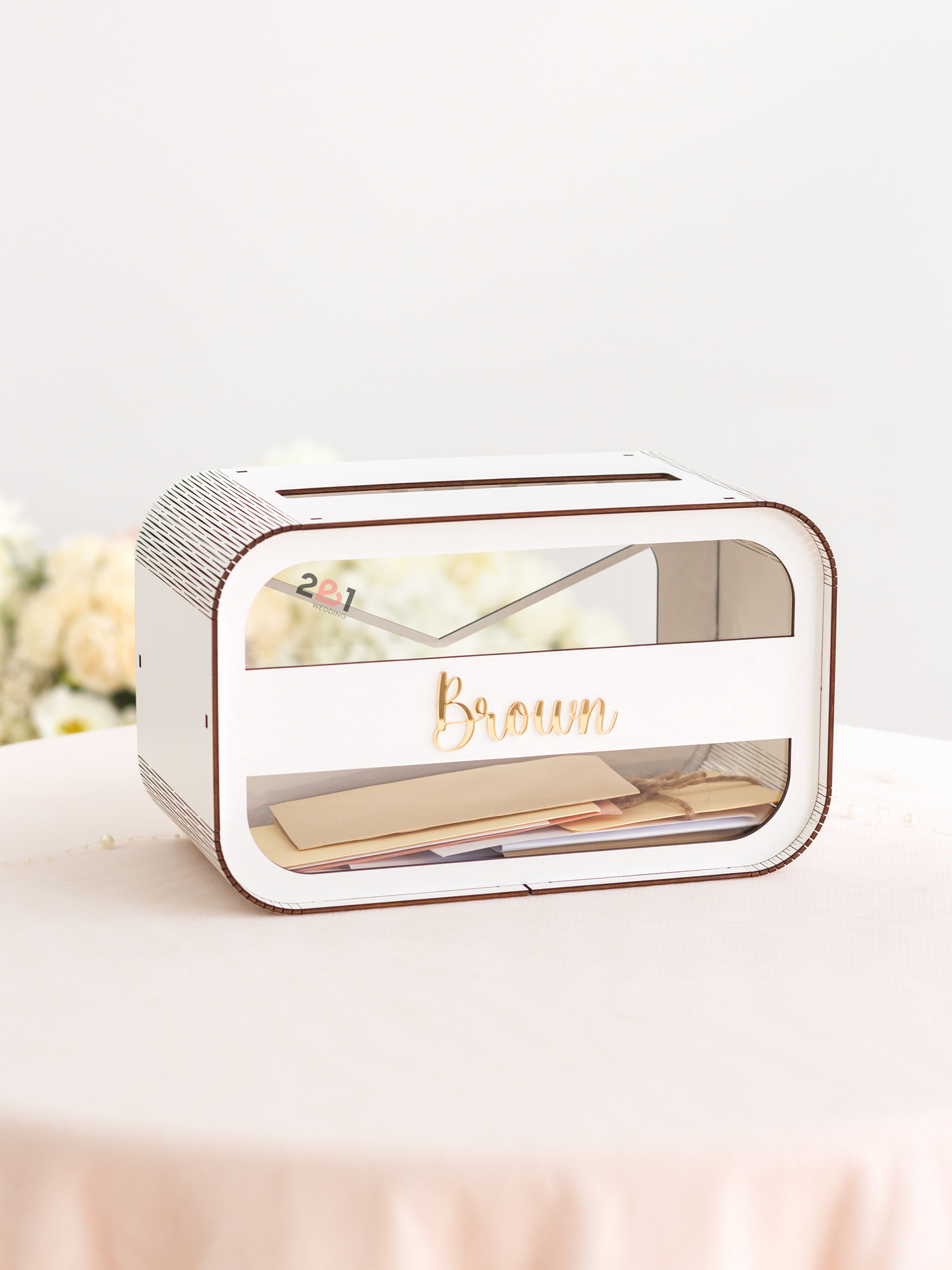 Acrylic wedding card box personalization detail