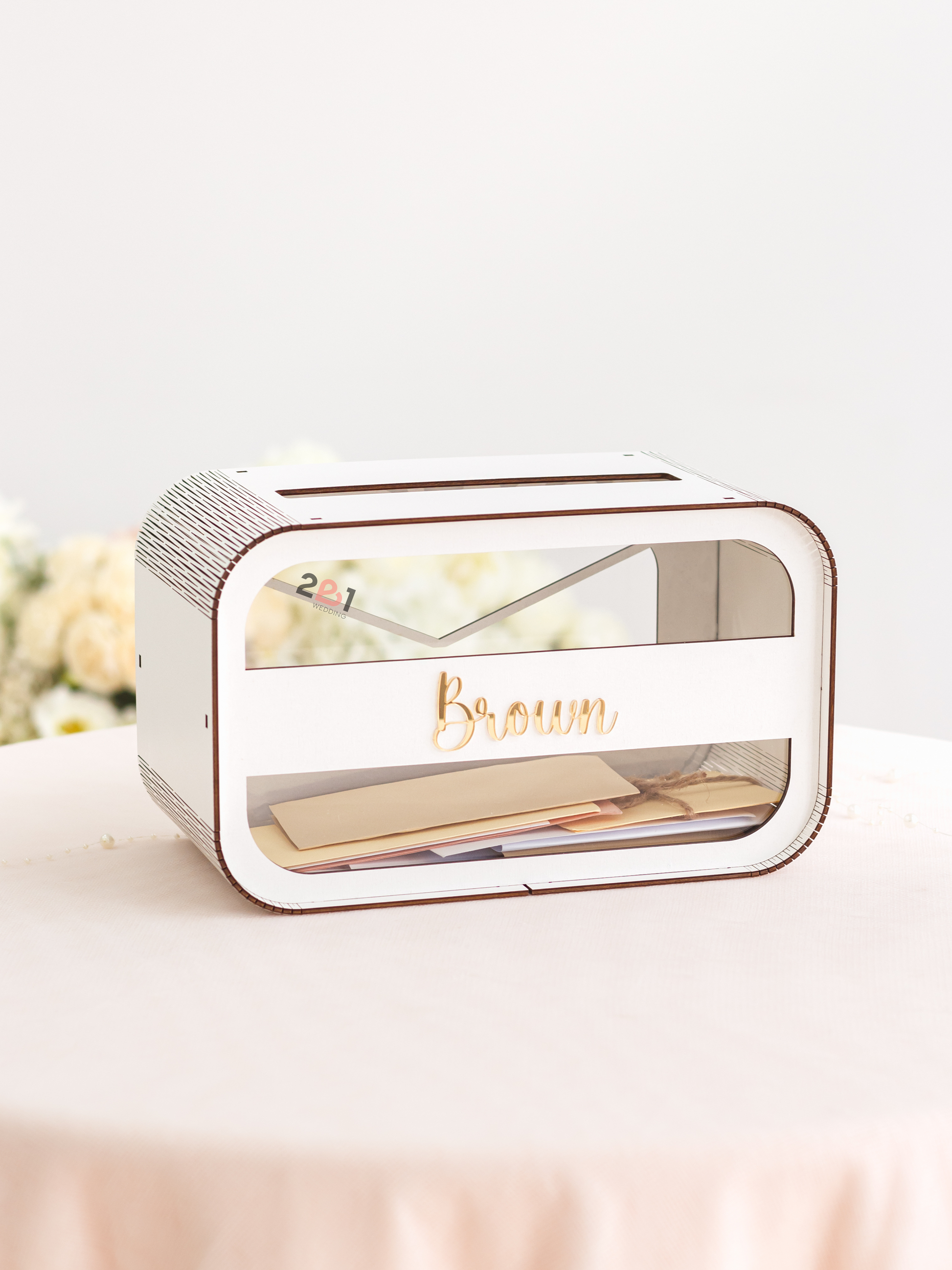 Acrylic wedding card box personalization detail
