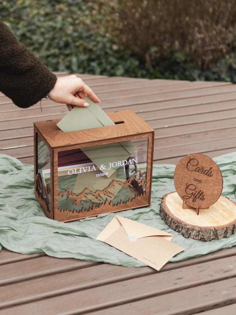 Mountain card box with slot and matching sign