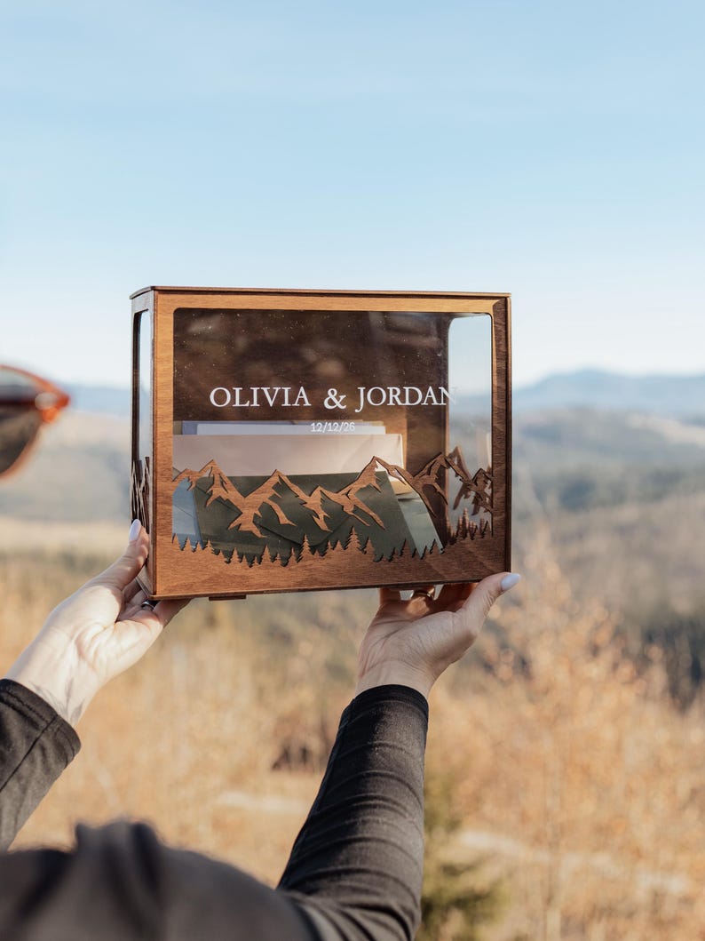 Personalized names and date on wedding card box