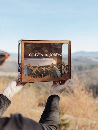 Personalized names and date on wedding card box