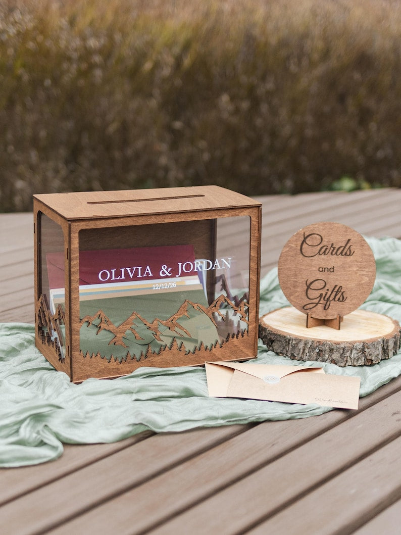 Wood and acrylic reception card holder