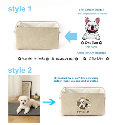 Personalized Dog Toy Basket Free Print Dog Cat Image Name Pet Storage Box – alternate product view