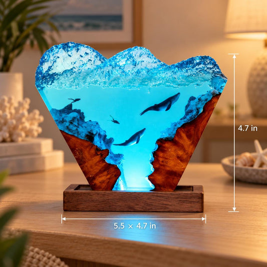 Ocean wave and dolphin resin night light — view 2
