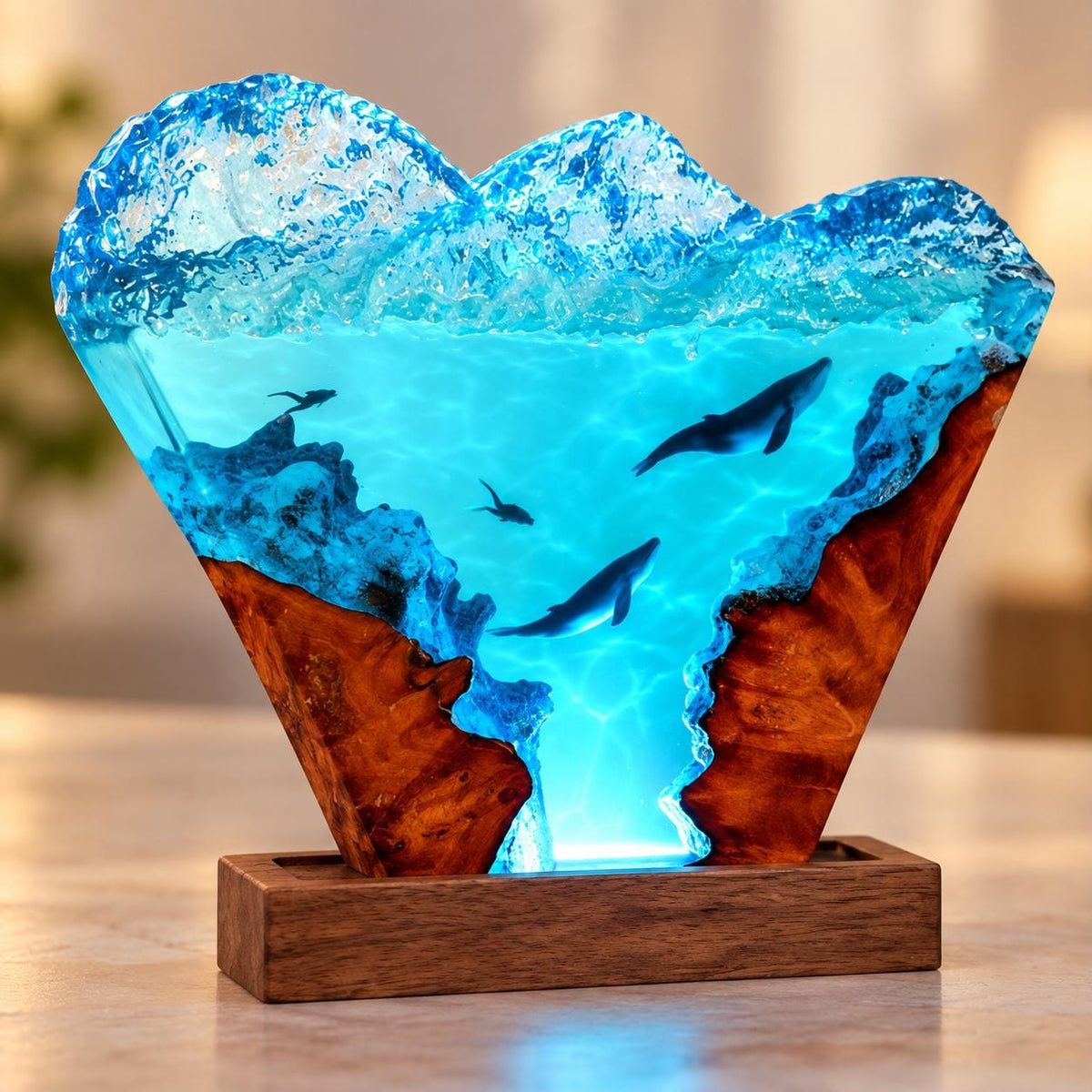 Ocean wave and dolphin resin night light — view 3