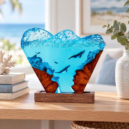 Ocean wave and dolphin resin night light — view 4