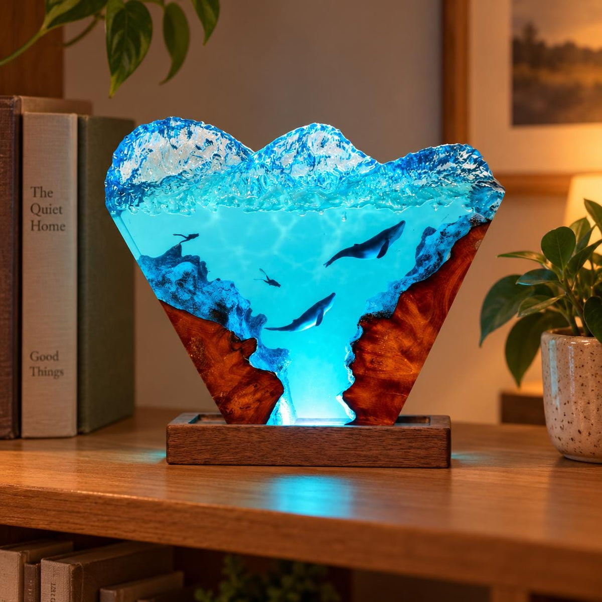 Ocean wave and dolphin resin night light — view 5