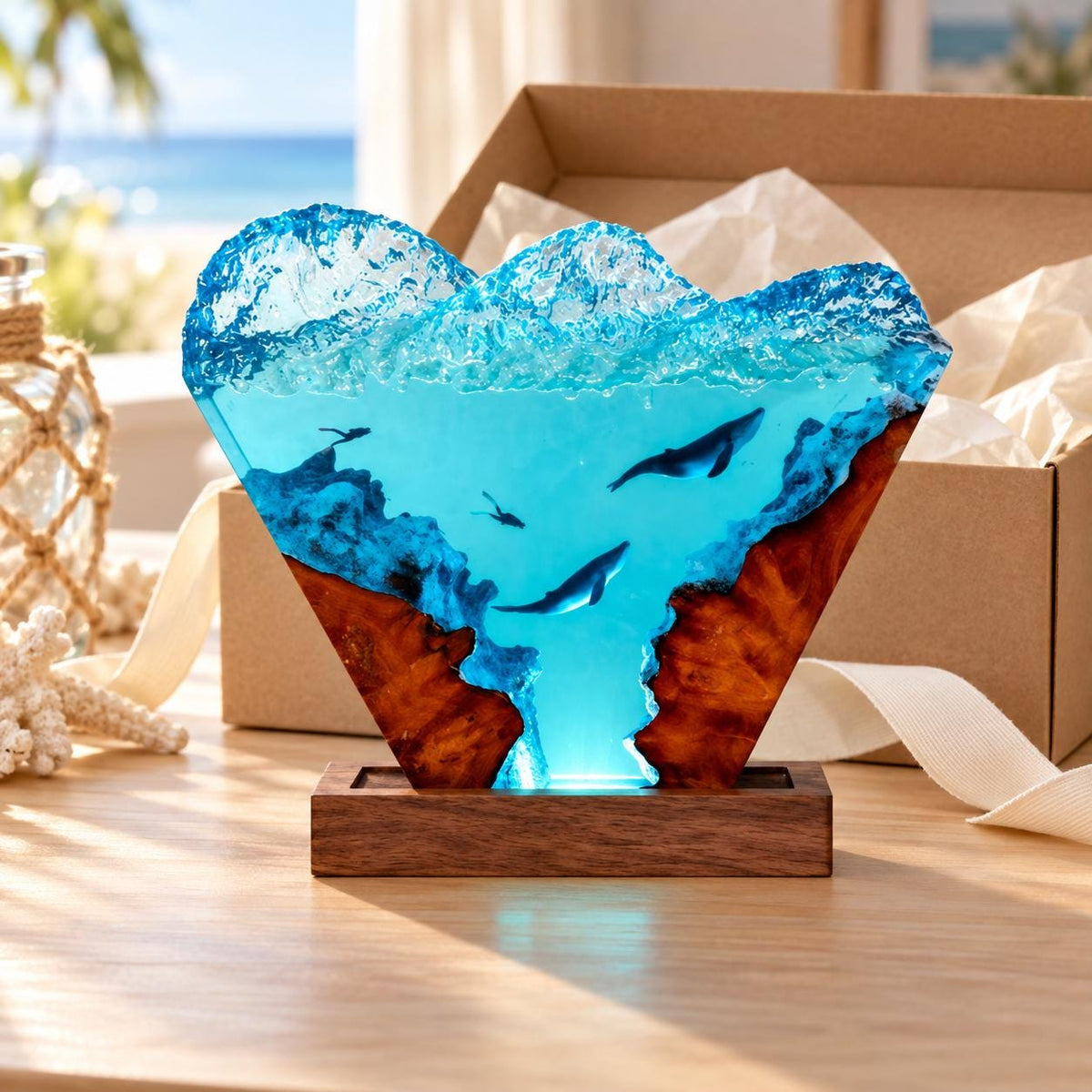 Ocean wave and dolphin resin night light — view 6