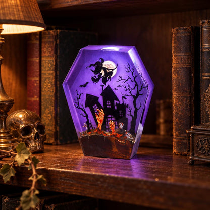 Coffin Witch Night Light, Haunted House Lamp, Purple Glow Halloween Decor — view 3