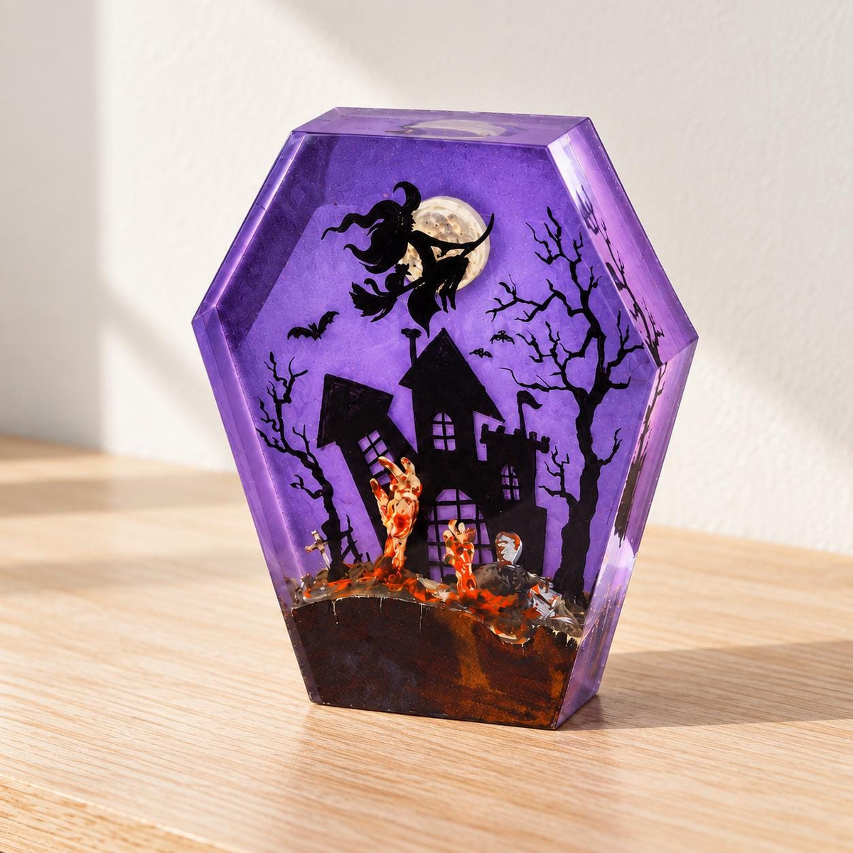 Coffin Witch Night Light, Haunted House Lamp, Purple Glow Halloween Decor — view 6