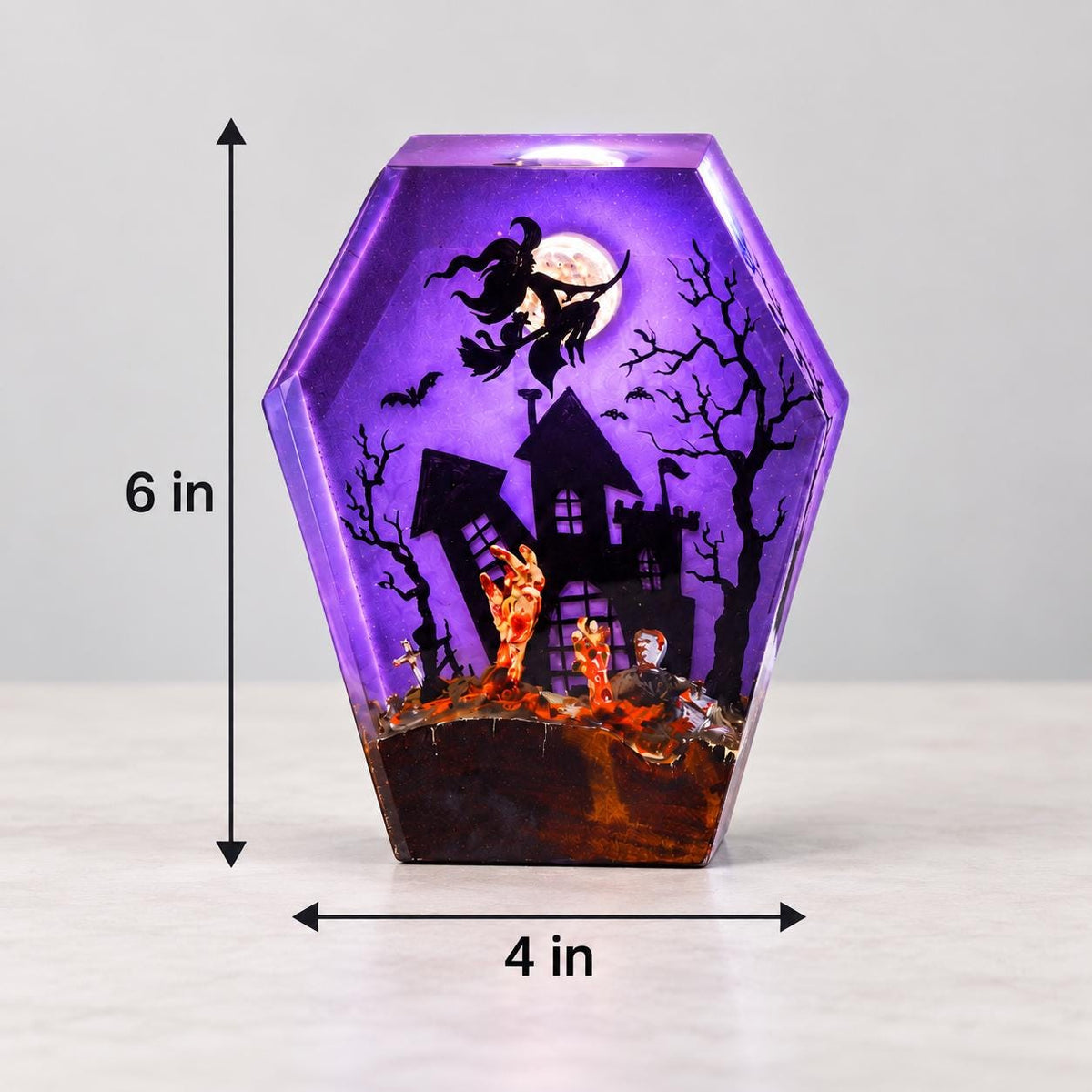 Coffin Witch Night Light, Haunted House Lamp, Purple Glow Halloween Decor — view 7
