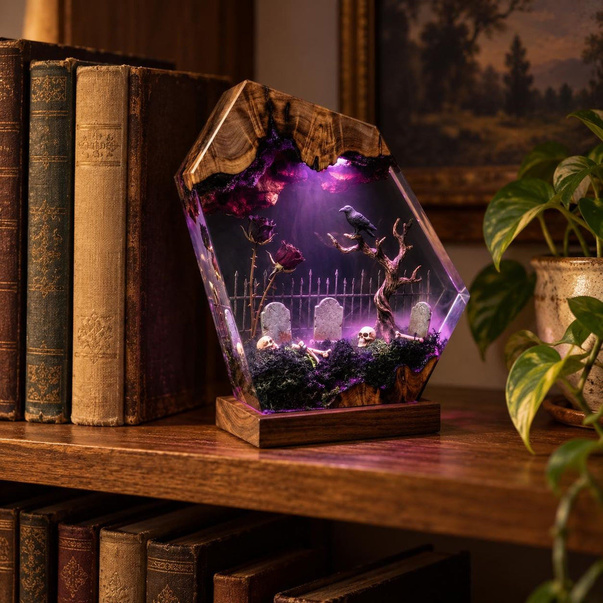 Raven graveyard resin night light — view 2