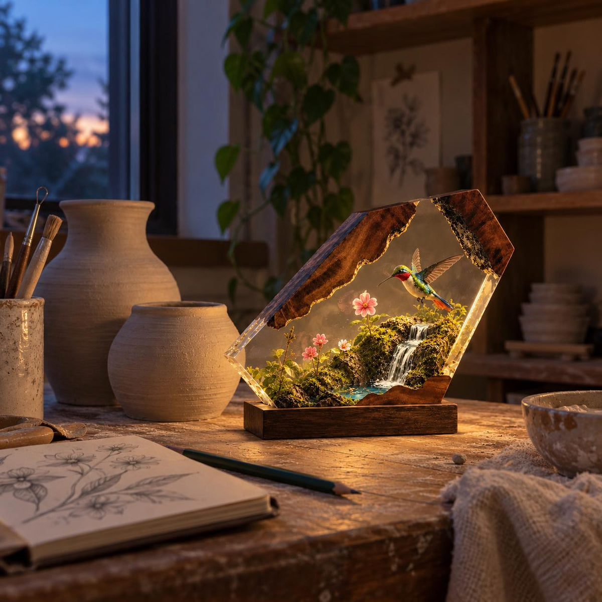 Hummingbird resin night light