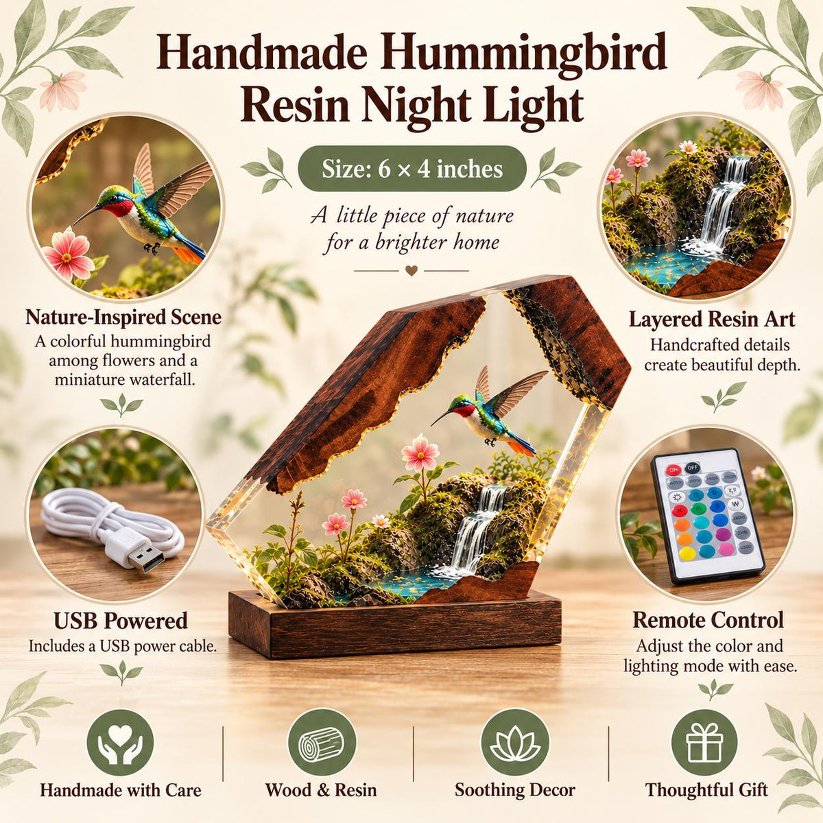 Hummingbird resin night light