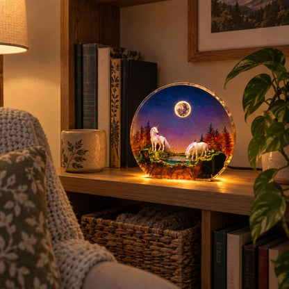Moonlit forest unicorn resin night light