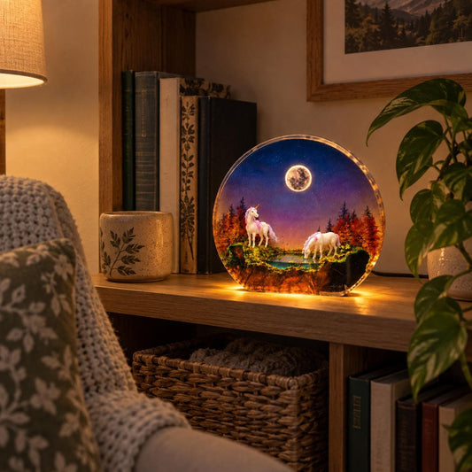Moonlit forest unicorn resin night light