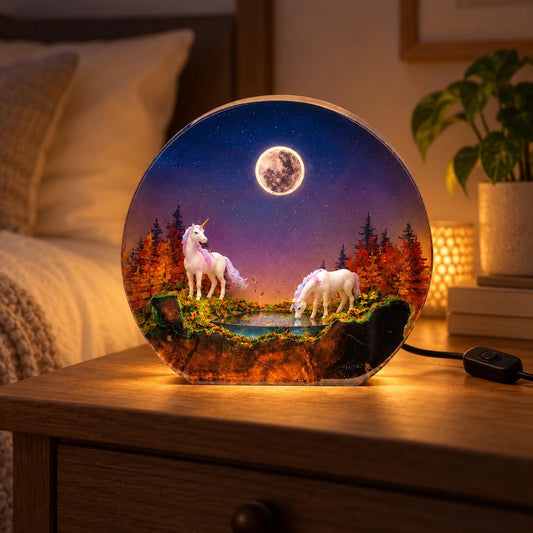 Moonlit forest unicorn resin night light