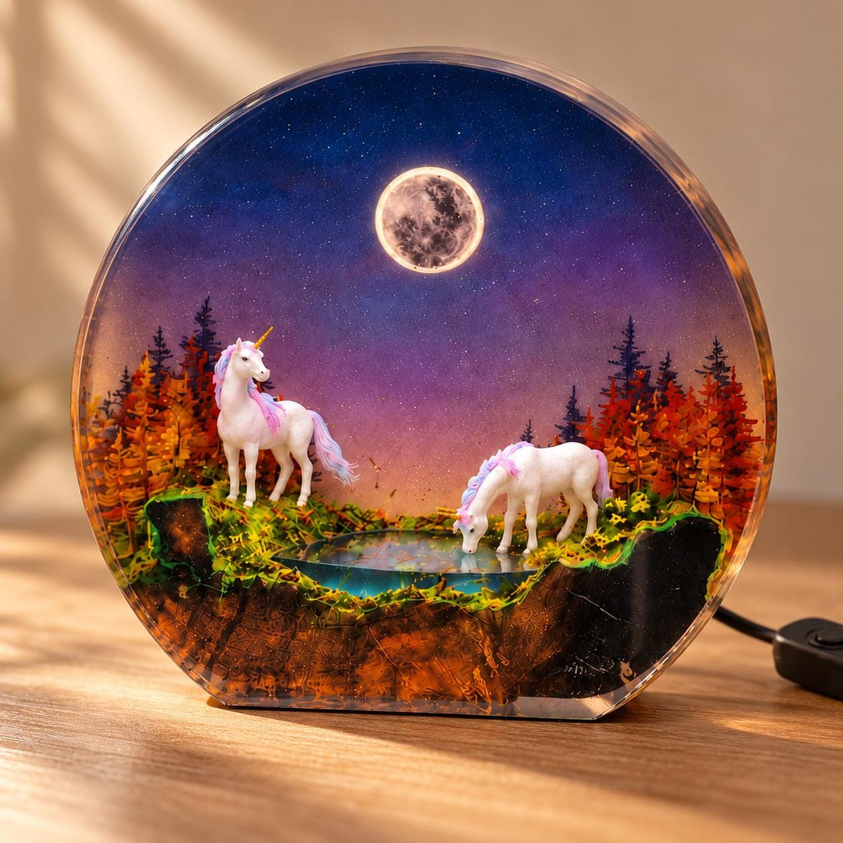 Moonlit forest unicorn resin night light