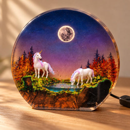 Moonlit forest unicorn resin night light