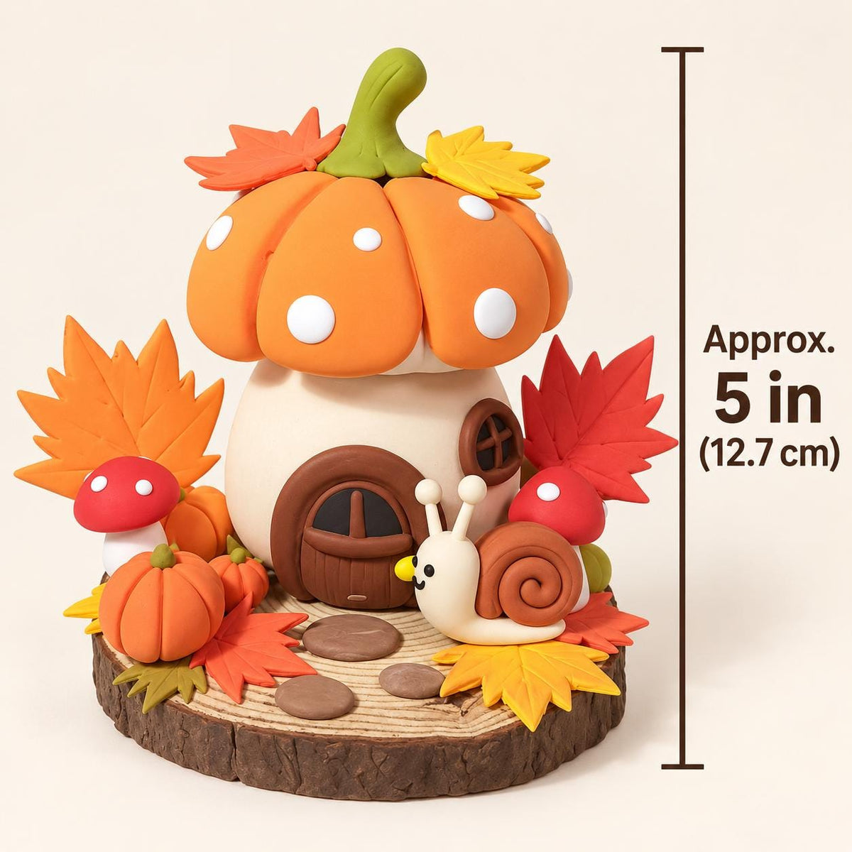 Handmade pumpkin cottage and snail clay figurine — image 4