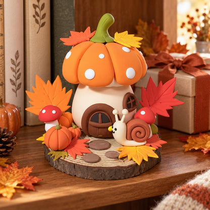 Handmade pumpkin cottage and snail clay figurine — image 6