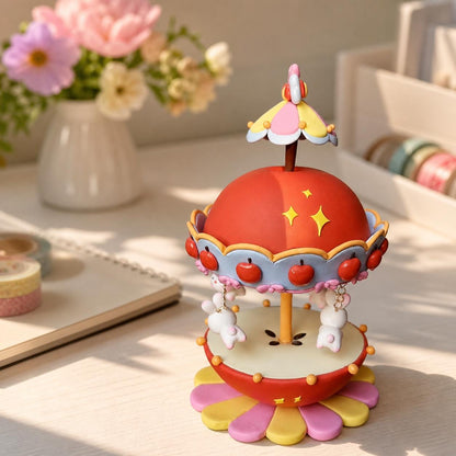 Handmade clay carousel with bunny accents — image 1
