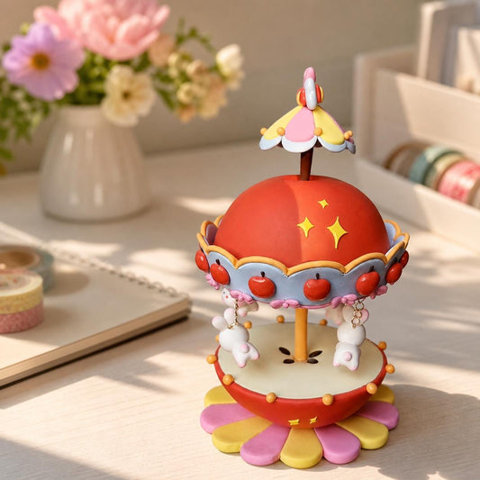 Handmade clay carousel with bunny accents — image 1