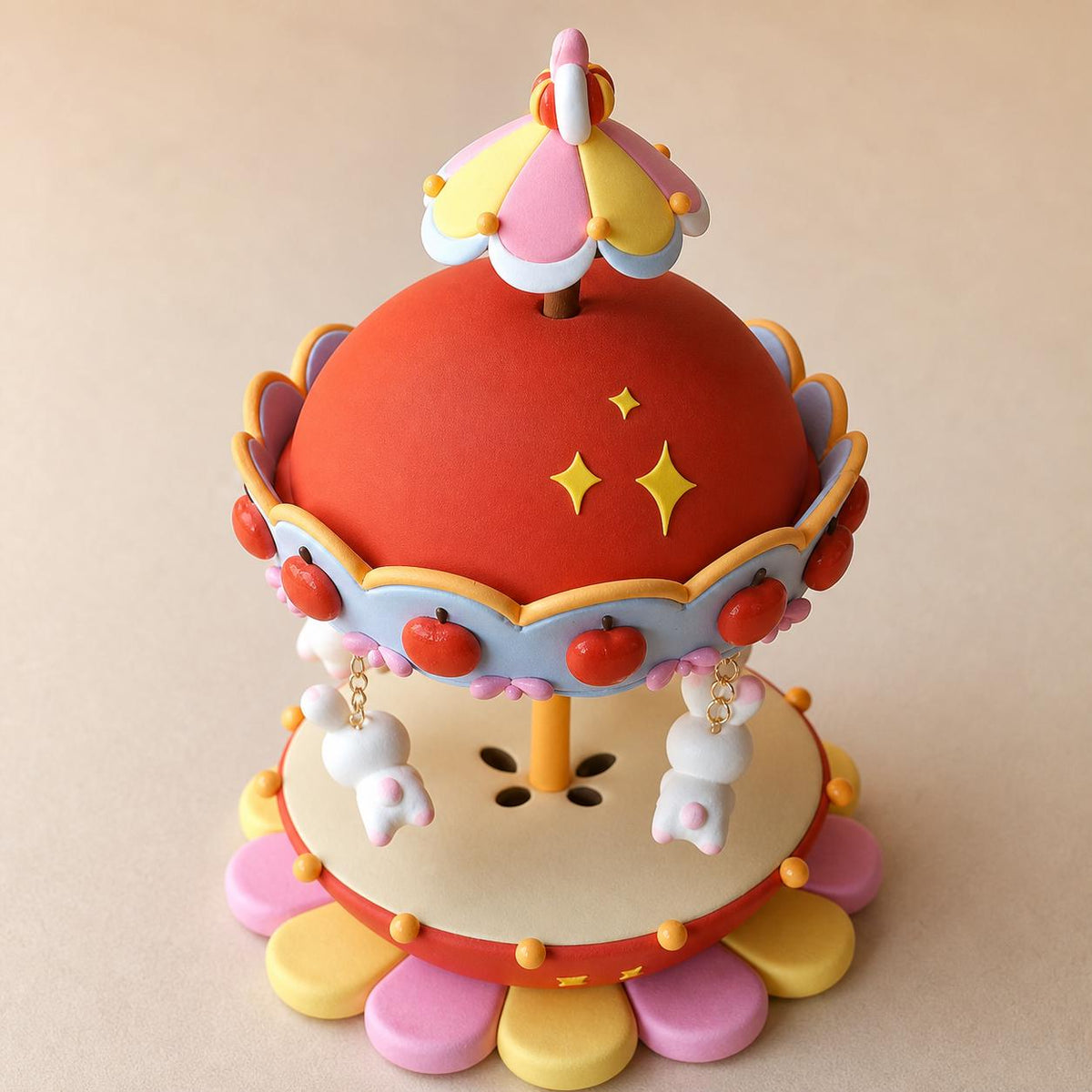 Handmade clay carousel with bunny accents — image 3