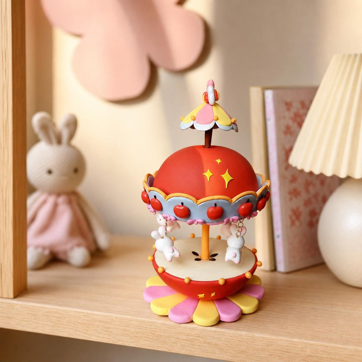 Handmade clay carousel with bunny accents — image 4