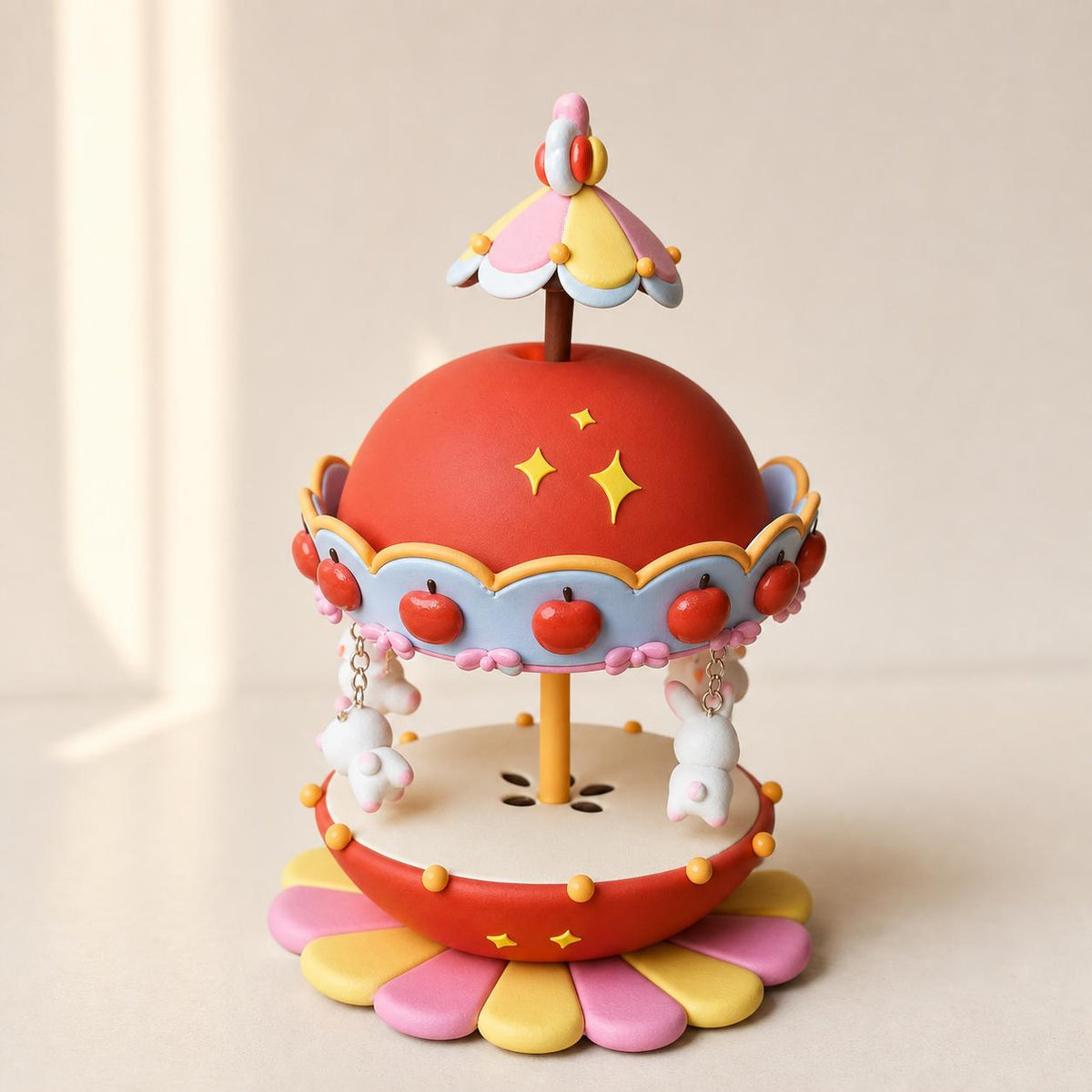 Handmade clay carousel with bunny accents — image 5