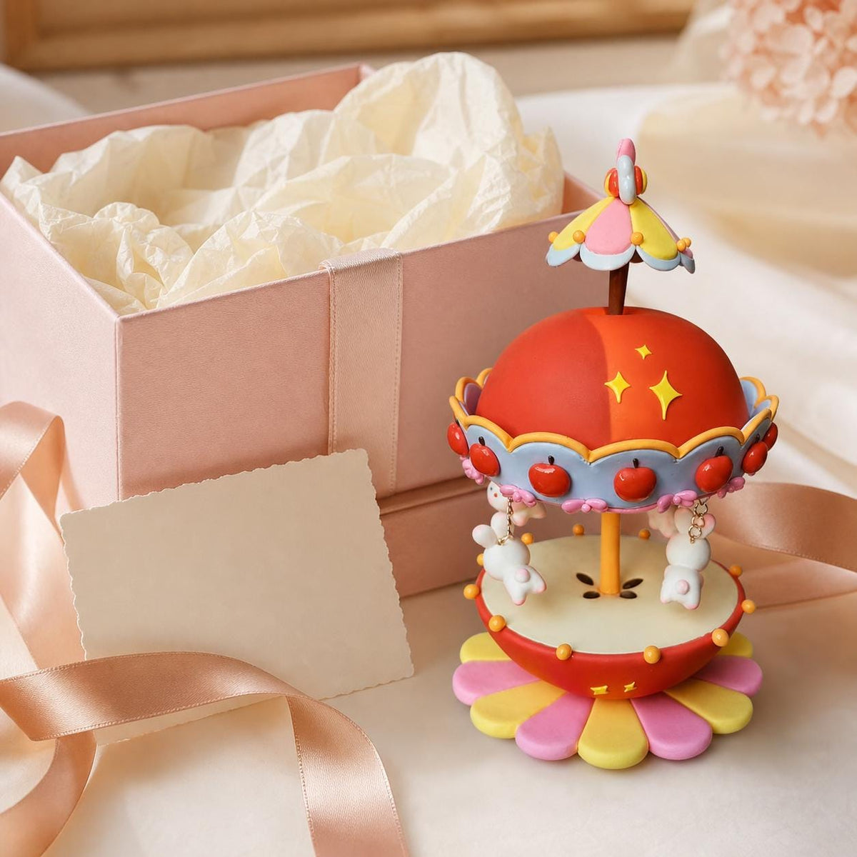 Handmade clay carousel with bunny accents — image 6