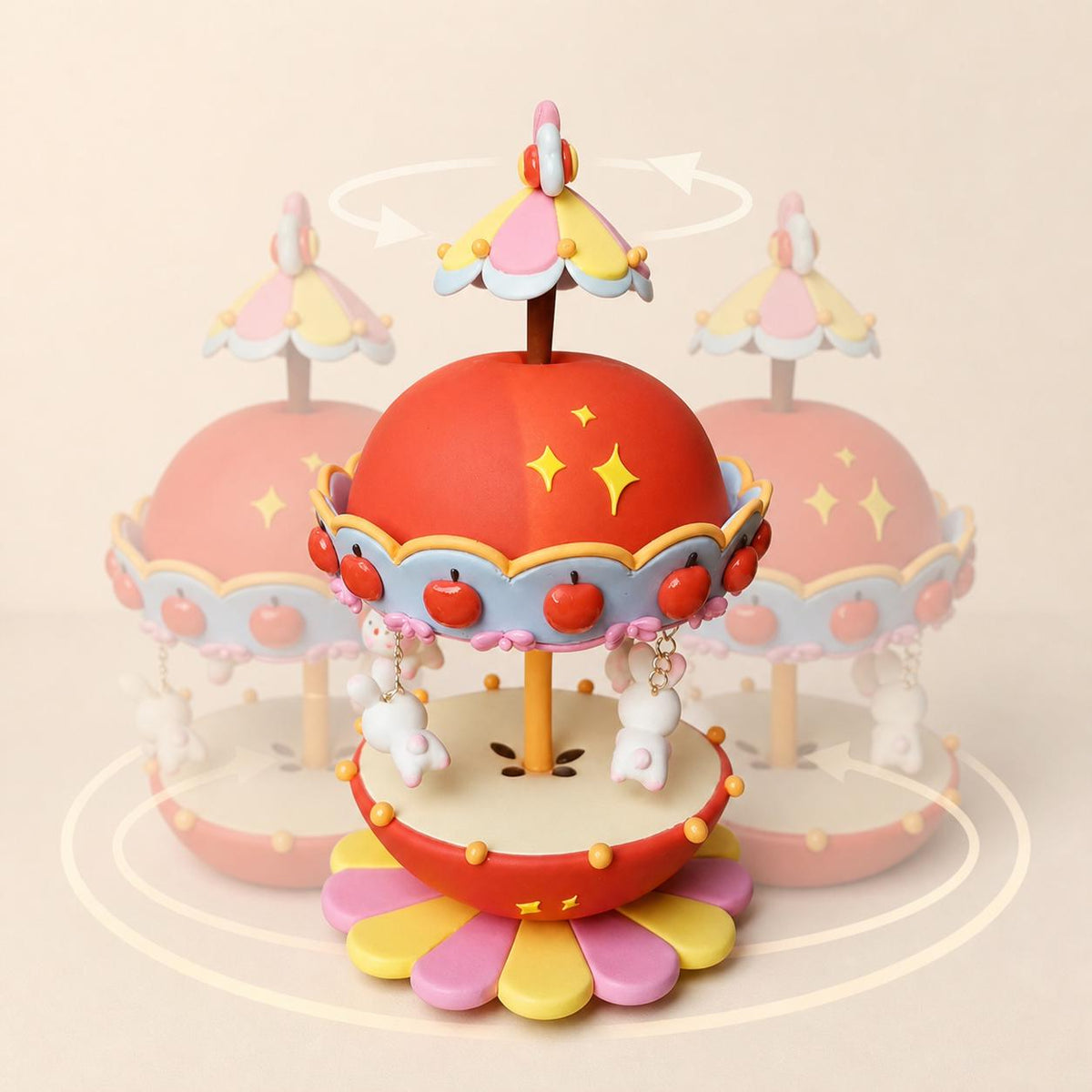 Handmade clay carousel with bunny accents — image 7
