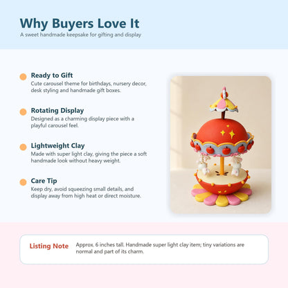 Handmade clay carousel with bunny accents — image 8