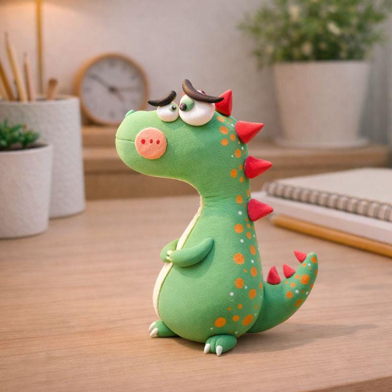 Green handmade clay dinosaur figurine, original listing image 1