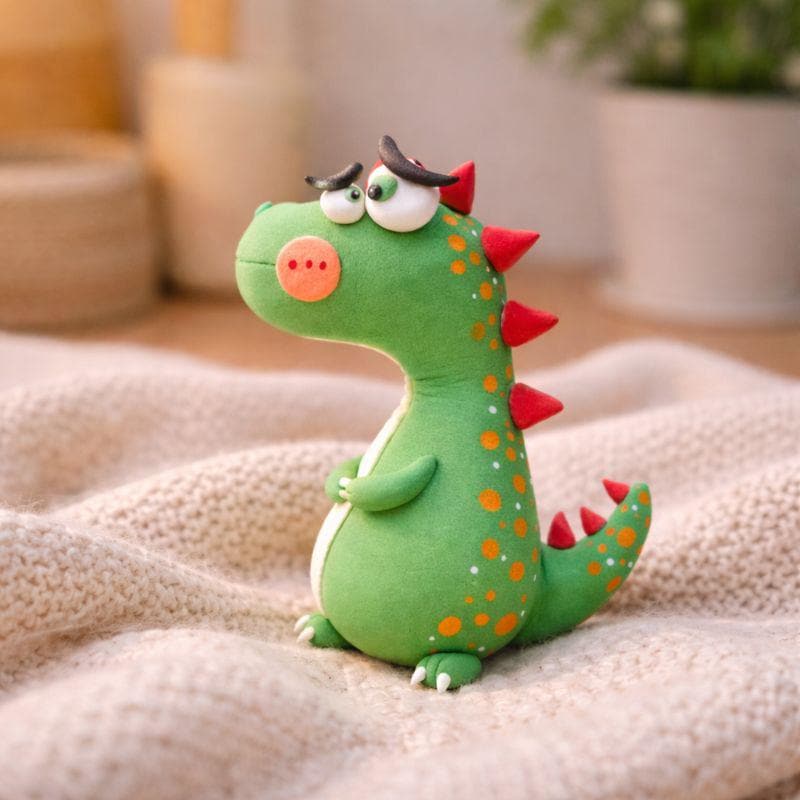 Green handmade clay dinosaur figurine, original listing image 2