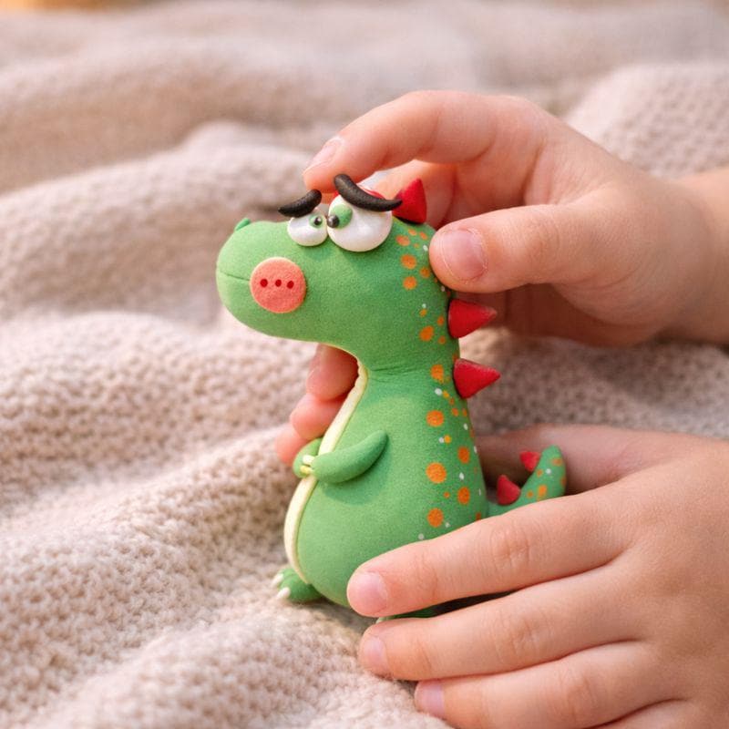 Green handmade clay dinosaur figurine, original listing image 3