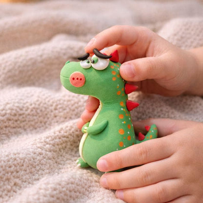 Green handmade clay dinosaur figurine, original listing image 3